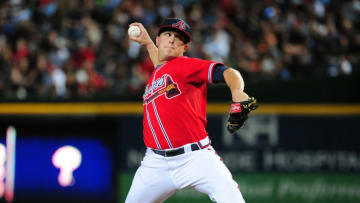 ATLANTA, GA - SEPTEMBER 27: Kris Medlen #54 of the Atlanta Braves pitches against the Philadelphia Phillies at Turner Field on September 27, 2013 in Atlanta, Georgia. (Photo by Scott Cunningham/Getty Images)