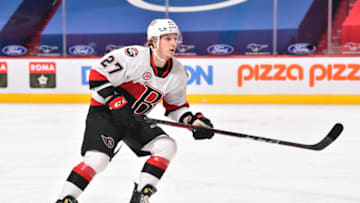 MONTREAL, QC - FEBRUARY 19: Parker Kelly #27 of the Belleville Senators skates against the Laval Rocket during the first period at the Bell Centre on February 19, 2021 in Montreal, Canada. The Laval Rocket defeated the Belleville Senators 5-2. (Photo by Minas Panagiotakis/Getty Images)