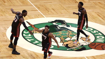 BOSTON, MASSACHUSETTS - MAY 21: Kyle Lowry #7 of the Miami Heat reacts after a late basket in the fourth quarter against the Boston Celtics in Game Three of the 2022 NBA Playoffs Eastern Conference Finals at TD Garden on May 21, 2022 in Boston, Massachusetts. NOTE TO USER: User expressly acknowledges and agrees that, by downloading and/or using this photograph, User is consenting to the terms and conditions of the Getty Images License Agreement. (Photo by Winslow Townson/Getty Images)