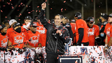 Cincinnati Bearcats head coach Luke Fickell smiles during championship trophy presentation. The Enquirer.