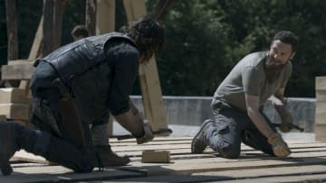 Norman Reedus as Daryl Dixon, Ross Marquand as Aaron - The Walking Dead _ Season 9, Episode 2 - Photo Credit: Jackson Lee Davis/AMC