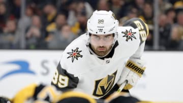 BOSTON, MA - JANUARY 21: Vegas Golden Knights right wing Alex Tuch (89) watches a face off during a game between the Boston Bruins and the Vegas Golden Knights on January 21, 2020, at TD Garden in Boston, Massachusetts. (Photo by Fred Kfoury III/Icon Sportswire via Getty Images)