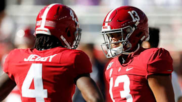 Tua Tagovailoa, Jerry Jeudy, Alabama Crimson Tide. (Photo by Kevin C. Cox/Getty Images)