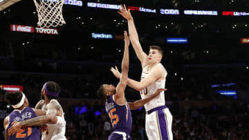 LOS ANGELES, CA - JAN 27: Ivica Zubac #40 of the Los Angeles Lakers shoots the ball against the Phoenix Suns on January 27, 2019 at STAPLES Center in Los Angeles, California. NOTE TO USER: User expressly acknowledges and agrees that, by downloading and/or using this photograph, user is consenting to the terms and conditions of the Getty Images License Agreement. Mandatory Copyright Notice: Copyright 2019 NBAE (Photo by Chris Elise/NBAE via Getty Images)