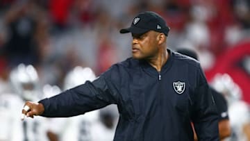 Aug 12, 2016; Glendale, AZ, USA; Oakland Raiders defensive coordinator Ken Norton Jr. reacts against the Arizona Cardinals during a preseason game at University of Phoenix Stadium. Mandatory Credit: Mark J. Rebilas-USA TODAY Sports