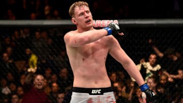 LONDON, ENGLAND - MARCH 17: (R-L) Alexander Volkov of Russia reacts after defeating Fabricio Werdum of Brazil in their heavyweight bout inside The O2 Arena on March 17, 2018 in London, England. (Photo by Brandon Magnus/Zuffa LLC/Zuffa LLC via Getty Images)