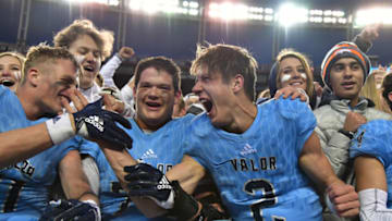 DENVER, CO - DECEMBER 1: Luke McCaffrey (2) and Valor Christian football team celebrate winning of Class 5A state football championship game against Cherry Creek at Broncos Stadium at Mile High. December 1, 2018. Valor Christian won 24-14. (Photo by Hyoung Chang/The Denver Post via Getty Images)