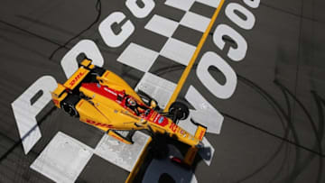 Ryan Hunter-Reay crosses the start/finish line at Pocono Raceway. Photo Credit: Bret Kelley/Courtesy of IndyCar
