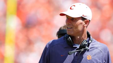 CLEMSON, SC - SEPTEMBER 7: Defensive Coordinator Brent Venables of the Clemson Tigers reacts after South Carolia State scored during the first half during the game at Memorial Stadium on September 7, 2013 in Clemson, South Carolina. (Photo by Tyler Smith/Getty Images)