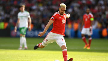 PARIS, FRANCE - JUNE 25: Wales player Aaron Ramsey in action during the Round of 16 UEFA Euro 2016 match between Wales and Northern Ireland at Parc des Princes on June 25, 2016 in Paris, France. (Photo by Stu Forster/Getty Images)