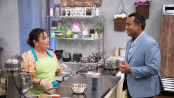 Ali Khan interacting with Stephanie, as seen on Spring Baking Championship, Season 7. Photo provided by Food Network