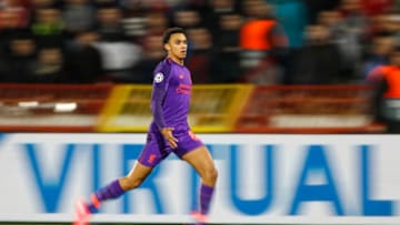 BELGRADE, SERBIA - NOVEMBER 06: Trent Alexander-Arnold of Liverpool in action during the Group C match of the UEFA Champions League between Red Star Belgrade and Liverpool at Rajko Mitic Stadium on November 06, 2018 in Belgrade, Serbia. (Photo by Srdjan Stevanovic/Getty Images)