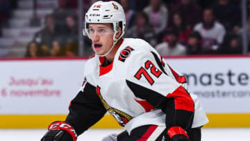 MONTREAL, QC - SEPTEMBER 30: Look on Ottawa Senators defenseman Thomas Chabot (72) during the Ottawa Senators versus the Montreal Canadiens preseason game on September 30, 2017, at Bell Centre in Montreal, QC (Photo by David Kirouac/Icon Sportswire via Getty Images)