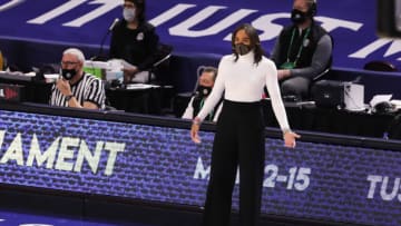 Mar 5, 2021; Greenville, SC, USA; Georgia Lady Bulldogs head coach Joni Taylor reacts during the second half against the Kentucky Wildcats at Bon Secours Wellness Arena. Mandatory Credit: Dawson Powers-USA TODAY Sports