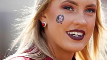 TALLAHASSEE, FL - OCTOBER 27: Florida State Seminoles cheerleader looks on before the game against the Clemson Tigers at Doak Campbell Stadium on October 27, 2018 in Tallahassee, Florida. (Photo by Joe Robbins/Getty Images)