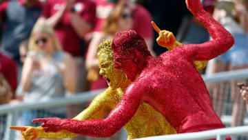 TALLAHASSEE, FL - OCTOBER 7: Florida State Seminoles fans cheer during the first half of an NCAA football game against the Miami Hurricanes at Doak S. Campbell Stadium on October 7, 2017 in Tallahassee, Florida. (Photo by Butch Dill/Getty Images)