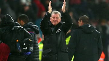 SOUTHAMPTON, ENGLAND - JANUARY 02: Roy Hodgson, Manager of Crystal Palace shows appreciation to the fans after the Premier League match between Southampton and Crystal Palace at St Mary's Stadium on January 2, 2018 in Southampton, England. (Photo by Charlie Crowhurst/Getty Images)
