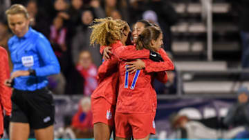 COLUMBUS, OH - NOVEMBER 07: Christen Press #23 of the United States celebrates her goal during a game between Sweden and USWNT at MAPFRE Stadium on November 07, 2019 in Columbus, Ohio. (Photo by Brad Smith/ISI Photos/Getty Images)