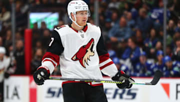 VANCOUVER, BC - JANUARY 16: Arizona Coyotes Left Wing Lawson Crouse (67) on ice against the Vancouver Canucks during their NHL game at Rogers Arena on January 16, 2020 in Vancouver, British Columbia, Canada.(Photo by Devin Manky/Icon Sportswire via Getty Images)