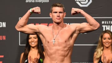LIVERPOOL, ENGLAND - MAY 26: Stephen Thompson poses on the scale during the UFC Weigh-in at ECHO Arena on May 26, 2018 in Liverpool, England. (Photo by Josh Hedges/Zuffa LLC/Zuffa LLC via Getty Images)