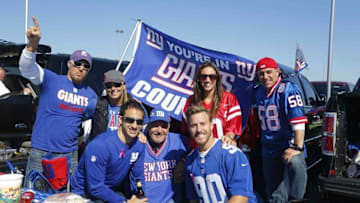 Oct 5, 2014; East Rutherford, NJ, USA; New York Giants fans tailgate prior to the game against the Atlanta Falcons at MetLife Stadium. Mandatory Credit: Jim O