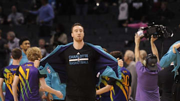 Jan 4, 2017; Charlotte, NC, USA; Charlotte Hornets forward center Frank Kaminsky (44) enters the arena before the game against the Oklahoma City Thunder at the Spectrum Center. Mandatory Credit: Sam Sharpe-USA TODAY Sports
