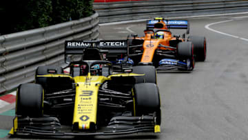 MONTE-CARLO, MONACO - MAY 26: Daniel Ricciardo of Australia driving the (3) Renault Sport Formula One Team RS19 leads Lando Norris of Great Britain driving the (4) McLaren F1 Team MCL34 Renault on track during the F1 Grand Prix of Monaco at Circuit de Monaco on May 26, 2019 in Monte-Carlo, Monaco. (Photo by Charles Coates/Getty Images)