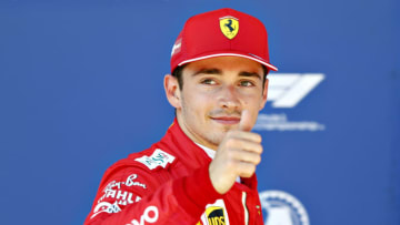 SPIELBERG, AUSTRIA - JUNE 29: Pole position qualifier Charles Leclerc of Monaco and Ferrari celebrates in parc ferme during qualifying for the F1 Grand Prix of Austria at Red Bull Ring on June 29, 2019 in Spielberg, Austria. (Photo by Will Taylor-Medhurst/Getty Images)