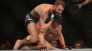 LAS VEGAS, NV - JULY 06: Michael Chiesa grapples Diego Sanchez in their welterweight fight during the UFC 239 event at T-Mobile Arena on July 6, 2019 in Las Vegas, Nevada. (Photo by Christian Petersen/Zuffa LLC/Zuffa LLC)