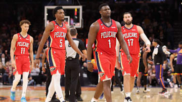 Herbert Jones, Jonas Valanciunas, Zion Williamson & Dyson Daniels, New Orleans Pelicans. (Photo by Christian Petersen/Getty Images)