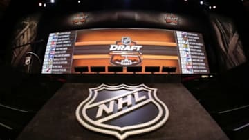 Jun 27, 2014; Philadelphia, PA, USA; A general view of the complete draft board after the completion of the first round of the 2014 NHL Draft at Wells Fargo Center. Mandatory Credit: Bill Streicher-USA TODAY Sports