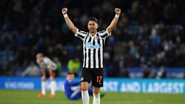 LEICESTER, ENGLAND - APRIL 12: Ayoze Perez of Newcastle United celebrates following his sides victory in the Premier League match between Leicester City and Newcastle United at The King Power Stadium on April 12, 2019 in Leicester, United Kingdom. (Photo by Ross Kinnaird/Getty Images)