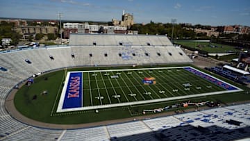 Sep 3, 2016; Lawrence, KS, USA; An overall view of Memorial Stadium before the game between the Kansas Jayhawks and Rhode Island Rams. Mandatory Credit: John Rieger-USA TODAY Sports