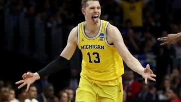 LOS ANGELES, CA - MARCH 22: Moritz Wagner No. 13 of the Michigan Wolverines celebrates after Wagner makes a three-pointer in the first half against the Texas A&M Aggies in the 2018 NCAA Men's Basketball Tournament West Regional at Staples Center on March 22, 2018 in Los Angeles, California. (Photo by Ezra Shaw/Getty Images)