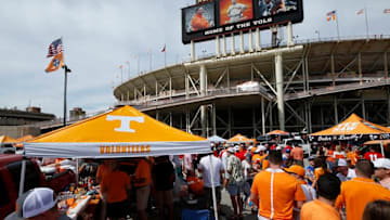 KNOXVILLE, TN - SEPTEMBER 30: General view as fans tailgate prior to the game between the Georgia Bulldogs and Tennessee Volunteers at Neyland Stadium on September 30, 2017 in Knoxville, Tennessee. (Photo by Joe Robbins/Getty Images)