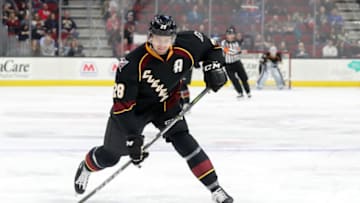 CLEVELAND, OH - FEBRUARY 11: Cleveland Monsters center Zac Dalpe (28) shoots the puck during the second period of the American Hockey League game between the Manitoba Moose and Cleveland Monsters on February 11, 2018, at Quicken Loans Arena in Cleveland, OH. Cleveland defeated Manitoba 3-2 in overtime. (Photo by Frank Jansky/Icon Sportswire via Getty Images)