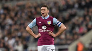 NEWCASTLE UPON TYNE, ENGLAND - FEBRUARY 20: Villa captain James Chester reacts during the Sky Bet Championship match between Newcastle United and Aston Villa at St James' Park on February 20, 2017 in Newcastle upon Tyne, England. (Photo by Stu Forster/Getty Images)