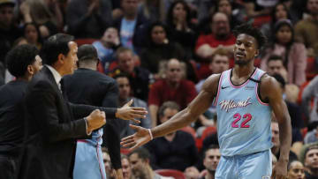 MIAMI, FLORIDA - FEBRUARY 29: Jimmy Butler #22 of the Miami Heat in action against the Brooklyn Nets during the first half at American Airlines Arena on February 29, 2020 in Miami, Florida. NOTE TO USER: User expressly acknowledges and agrees that, by downloading and/or using this photograph, user is consenting to the terms and conditions of the Getty Images License Agreement. (Photo by Michael Reaves/Getty Images)