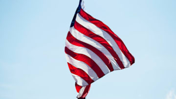 American Flag flying during a game between the Mississippi State Bulldogs and the South Carolina Gamecocks. (Photo by Wesley Hitt/Getty Images)
