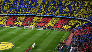 BARCELONA, SPAIN - MAY 06: The Barcelona fans spell out 'Campions' prior to the La Liga match between Barcelona and Real Madrid at Camp Nou on May 6, 2018 in Barcelona, Spain. (Photo by David Ramos/Getty Images)