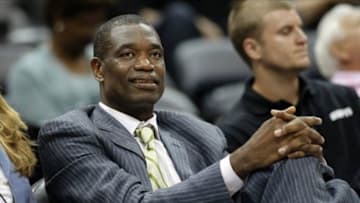 Sep 19, 2013; Atlanta, GA, USA; Atlanta Hawk former center Dikembe Mutombo watches a game between the Atlanta Dream and Washington Mystics in the first half at Philips Arena. Mandatory Credit: Brett Davis-USA TODAY Sports
