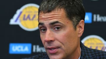 LOS ANGELES, CA - JUNE 23: Rob Pelinka, general manager of the Los Angeles Lakers, talks to the media during a press conference on June 23, 2017 at the team training faculity in Los Angeles, California. (Photo by Jayne Kamin-Oncea/Getty Images)