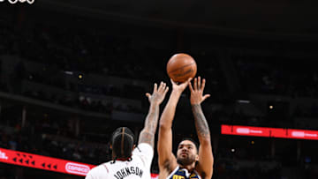 DENVER, CO - FEBRUARY 11: Trey Lyles #7 of the Denver Nuggets shoots the ball against the Miami Heat on February 11, 2019 at the Pepsi Center in Denver, Colorado. NOTE TO USER: User expressly acknowledges and agrees that, by downloading and/or using this Photograph, user is consenting to the terms and conditions of the Getty Images License Agreement. Mandatory Copyright Notice: Copyright 2019 NBAE (Photo by Garrett Ellwood/NBAE via Getty Images)