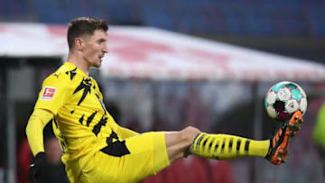 Thomas Meunier controls the ball during the German first division Bundesliga football match RB Leipzig vs Borussia Dortmund in Leipzig, on January 9, 2021. (Photo by RONNY HARTMANN/POOL/AFP via Getty Images)