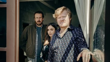 WINDFALL - (L-R) LILY COLLINS as WIFE, JESSE PLEMONS as CEO and JASON SEGEL as NOBODY. Cr: Netflix © 2022