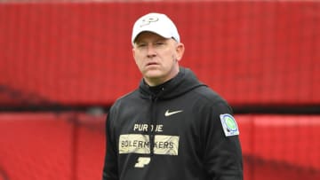 LINCOLN, NE - SEPTEMBER 29: Head coach Jeff Brohm of the Purdue Boilermakers watches warm ups before the game against the Nebraska Cornhuskers at Memorial Stadium on September 29, 2018 in Lincoln, Nebraska. (Photo by Steven Branscombe/Getty Images)