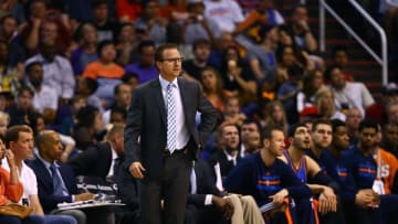 Mar 29, 2015; Phoenix, AZ, USA; Oklahoma City Thunder head coach Scott Brooks against the Phoenix Suns at US Airways Center. The Thunder defeated the Suns 109-97. Mandatory Credit: Mark J. Rebilas-USA TODAY Sports