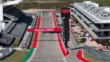 AUSTIN, TEXAS - OCTOBER 31: The No. 14 Haas Automation Ford Mustang is seen on a demonstration run during previews ahead of the F1 Grand Prix of USA at Circuit of The Americas on October 31, 2019 in Austin, Texas. (Photo by Peter Fox/Getty Images)