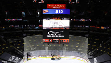 PHILADELPHIA, PENNSYLVANIA - MARCH 07: A general view before a game between the Philadelphia Flyers and the Washington Capitals at Wells Fargo Center on March 07, 2021 in Philadelphia, Pennsylvania. Fans will be allowed at the arena for the first time in 362 days. (Photo by Tim Nwachukwu/Getty Images)