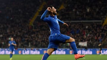 UDINE, ITALY - MARCH 24: Lorenzo Insigne of Italy (C) celebrates after scoring the opening goal during the international friendly match between Italy and Spain at Stadio Friuli on March 24, 2016 in Udine, Italy. (Photo by Claudio Villa/Getty Images)